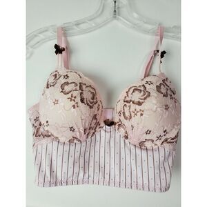 Sophie b. 34C Pink Lace Bustier Longline‎ Bra Underwire Padded Adjustable